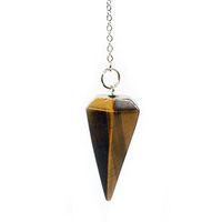 Crystal Pendulum Made of Natural Tiger's Eye Gemstone for Dowsing Divination Chakra Reiki. Pointed with Chain and Jewelry Pouch