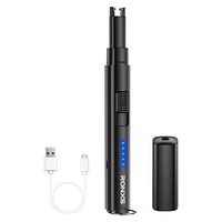 RONXS Lighter, Candle Lighter with Safety Design Cover, Battery Indicator Camping Lighter Windproof Portable 7IN Low Noise USB Plastic Lighter with Safety Switch/Hanging Hook for Candle Cooking BBQ