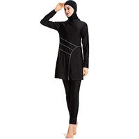 Gojendy Women's Vintage Solid Color Two Pieces Swimsuit for Muslim Long Sleeves with Cap Burkini Bathing Suit (S, Black)