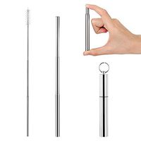 Accmor Reusable Collapsible Drinking Straws with Case, Portable Telescopic Stainless Steel Metal Straw with Keychain/Cleaning Brush, FDA-approved, for 20oz 30 oz Tumbler (Silver Case)