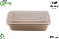 [600 Pack] 29oz Compostable Eco Friendly Container Trays with Lids - Rectangular Oblong Tree Free Sugarcane Bagasse Meal Prep Bento Boxes Take Out Catering Microwavable Deep Container by EcoQuality