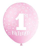 Unique Party 56111-12" Pearlised Latex Pink 1st Birthday Balloons, Pack of 5