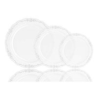 60 Pcs Disposable Plastic Plates | Victorian Design Premium Disposable Plates | 9 inch. Clear China Like Plastic Plates For Parties & Weddings