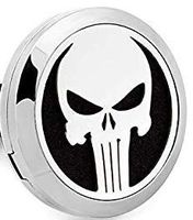 Aromabug Aromapin (Punisher) 22mm Personal Aromatherapy Essential Oil Diffuser Stainless Steel Locket Brooch. 6 High Fiber Pads and 3 Essential Oils Included.