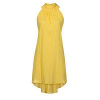 Danhjin Womens Solid Ruffle Dress Standing Collar Dress Ladies Long Sleeve Mini Dress Yellow