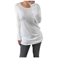 Alangbudu Women Ruced Curved Hem Tops Loose Fit Blouse Long Sleeve Pullover Midi Sweatshirt Casual Shirt Solid Tunic White