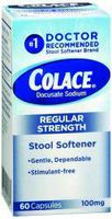Colace Stool Softener, Capsule 60 per Bottle, 100 mg Strength Docusate Sodium, 67618010160 - One Bottle