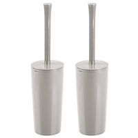 mDesign Slim Compact Plastic Toilet Bowl Brush and Holder for Bathroom Storage - Sturdy, Deep Cleaning - 2 Pack - Light Gray