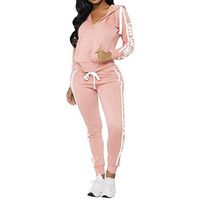 Women's 2PCS Stripe Patchwork Tracksuit Sets Sweatsuits Outfits Pullover Hoodie Sweatshirt and Jogging Sweatpants Suit