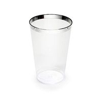 " OCCASIONS" 100 pcs Wedding Party Disposable Plastic tumblers Cups (14 Oz, Silver Rimmed Tumbler)