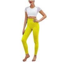 QIUUE Women's High Waisted Power Stretch Leggings Tummy Control Active Tights Workout Yoga Pants for Exercise Fitness Running Yellow