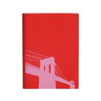 Paperthinks Poppy Red Brooklyn Bridge Large Slim Recycled Leather Notebook, 4.5 x 6.5-inches