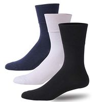 Forcool Men's Women's 3 Pairs Dry Fit Non Binding Crew Diabetic Cotton Socks Wide for Big and Tall with Seamless Toe Cuhioned Heel, Black/White/Navy Blue Large