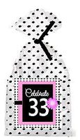 CakeSupplyShop Item#PGB-033 Happy 33rd Birthday Pink w. Black Polka Dot Party Favor Bags with Ties -12pk