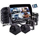 Camnex Car Rear View Backup Camera System 9" Monitor Built-in DVR Video Recording with Quad Split Screen 5 x Sony CCD Color Waterproof Night Vision Camera for Truck Van Caravan Trailers Camper Bus RV