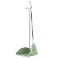 Broom and Dustpan Natural Rubber Extra Long Handle Multi-Function Broom and Dustpan Windproof Stainless Steel Rod Broom Set Used for Room Garden Toilet (Color : Green)