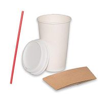 (50 Sets) 16 oz White Paper Hot Cups with Dome Lids and Sleeves with Free Bonus Stirrers, Disposable to Go Coffee Cups with Travel Lids, Ideal for Latte, Cappuccino, Tea & Chocolate