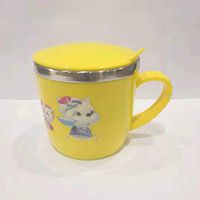 SUPZY [Double Wall] [Stainless Steel + Plastic] Mug Cup with Lid and Handle, Non-breakable Design for Children (2-6Years Old)100% Eco and Environmentally Safe,Size:S (1) Yellow