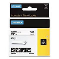 DYMO 18445 Rhino Permanent Vinyl Industrial Label Tape, 3/4-Inch x 18 ft, White/Black Print