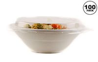 [100 PACK] 32oz Round Disposable Deep Bowls with Lids - Natural Sugarcane Bagasse, Bamboo Fibers, Sturdy Compostable, Eco Friendly, Environmental, Paper Plastic Bowl Alternative,Tree Free