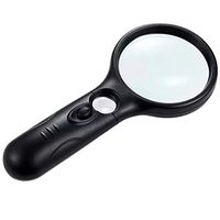 LED Magnifying Glass 13 X 45X Handheld Magnifier 3 LED Lights for Seniors, Macular Degeneration, Maps, Jewelry Loupe Super High Clarity Lightweight - Black