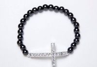 Black Magnetic Crystal Cross Stretch Bracelet (7")