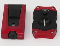 Colibri Red + Red Stealth 3 Lighter & V Cut Cigar Cutter Gift Set