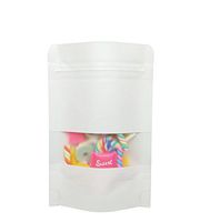 Couga Mall 50 PCS All-Purpose White Kraft Paper Stand Up Bag, Zip Lock Reusable Kraft Package Bag Storage Pouch with Notch and Transparent Window for Storing Seeds, Snack and Nuts (5.9”*8.6”)