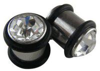 Heavy Gauge Gem Clear Stone (6 Gauge) Bullet Ear Plugs-Fashion Ear Plug