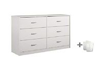 Mainstays Drawer Dresser, (6-Drawer, White + Free Bundle)