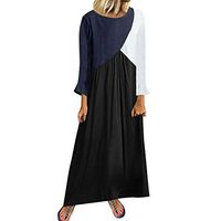 Gocheaper Women's Coloured Long Sleeve Simulated Hemp Woman's Autumn and Winter Long Dress(Black,M)