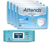 Attends Advanced Incontinence Pull Up Underwear for Men and Woman, Heavy Absorbency, Medium, Waist Size 34" - 44", 80 Count, Plus Attends Scented Wipes 1 Pack of 72