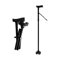 LshkyGZH Foldable Portable Walking Stick, Black Aluminum Alloy with LED Light Telescopic Four-Legged Walking Cane Stable and Durable for Anti-Slip Handkerchief The Elderly The Disabled