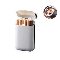 Full Pack 10 Cigarettes Case Box Holder with Lighter USB Rechargeable, Flameless, Windproof for Different Size Cigarette,White