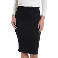 EDC Womens Elastic Waist Pencil Skirts Slim Office Business Stretchy Bodycon Wear to Work High Waist Knee Length Midi Skirt (M, Black)