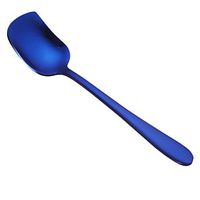 Vacally Spoon,Colorful Stainless Steel Spoon Handle Spoons Flatware Ice Cream Drinking Coffee Tea Soup Tools Kitchen Gadget For Dining Table (Blue)