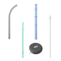 Reuseable silicone collapsible straws-3 pack protable drinking straw with carrying case and cleaning brush BPA free