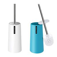 Kelamayi Toilet Brush and Holder-[2 Pack], Simple Solid Color Toilet Brush Holder with Upgraded Length Stainless Steel Toilet Brush Handle, Suitable for The Modern Home Décor-[Light Blue & White]
