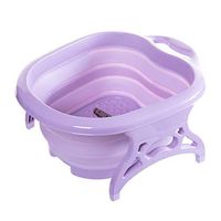 Plastic Folding Foot Bucket for Soothe Tired Muscles, Portable Manual Foot Tub, Household Telescopic Deep Bath Basin with Massage Roller, Simulation Person Massage Bump Design (Color : Purple)