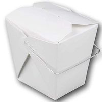 [50 Pack] 16 oz 4 x 3" Wire Handle Rectangle Paper Take Out Food Containers, Plain White Half Quart Chinese Asian to Go Boxes