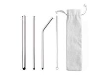 Stainless Steel Metal Straws, Reusable Comfortable Rounded tip Drinking Straws, Anti-Scratch Stainless Steel Straw Set of 4, 3 Styles-Silver