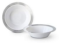 " OCCASIONS" 120 Bowls Pack, Heavyweight Disposable Wedding Party Plastic Bowls (14oz Soup Bowl, Linen in White & Silver)