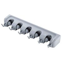 TEX Mop and Broom Holder with 5 Slots and 6 Hooks, Tool Organzation for Kitchen Garden, Garage,Laundry Room (white)