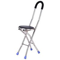 LFFME Stainless Steel Walking Stick with Seat, Folding Seat Cane Lightweight Portable Disability Medical Aid Folding Walking Stick for Halloween,88cm,Black