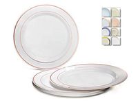 " OCCASIONS" 60 Plates Pack, Heavyweight Disposable Wedding Party Plastic Plates (10.5'' Dinner Plate, White & Rose Gold)