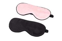 YUNS 100% Mulberry Silk Sleep Mask with Adjustable Strap, Both Sides Silk, Big Size 22X10cm, Super-Soft & Super-Smooth Eye Mask, 2PCS(Black + Light Pink).