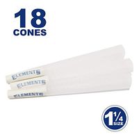 Elements 18 1 1/4 Rice Cones - W Gallery Box - Ultra Thin 1.25 84mm Pre Rolled Cones, 26mm Filter Tips, Natural White Unbleached Unrefined Rolling Papers, Bulk Pack Bundle
