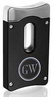 Personalized Caseti Matte Black Wedge V Cigar Cutter with Free Laser Engraving (Two Initials)