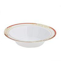 BalsaCircle 10 pcs 12 oz White Plastic Bowls with Gold and Red Trim - Disposable Wedding Party Home Tableware Discounted Supplies