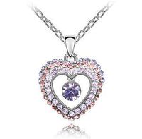 Fashion Womens Heart Purple Crystal Rhinestone Silver Chain Pendant Necklace - Woman Bright Cute For gift Cheap Elegant Jewerly Aesthetic Beads Daily Best